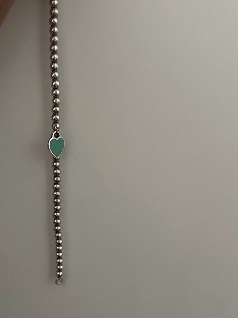 Tiffany & Co. Silver Beaded Bracelet with Teal Heart Charm